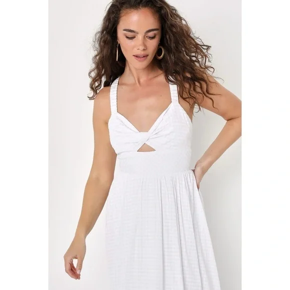 EUC Lulu’s City Strolls White Gingham Backless Twist-Front Midi Dress M​​​ - Picture 8 of 10